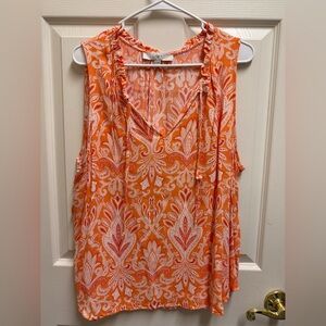 LOFT Vibrant Orange and Pink Paisley Blouse